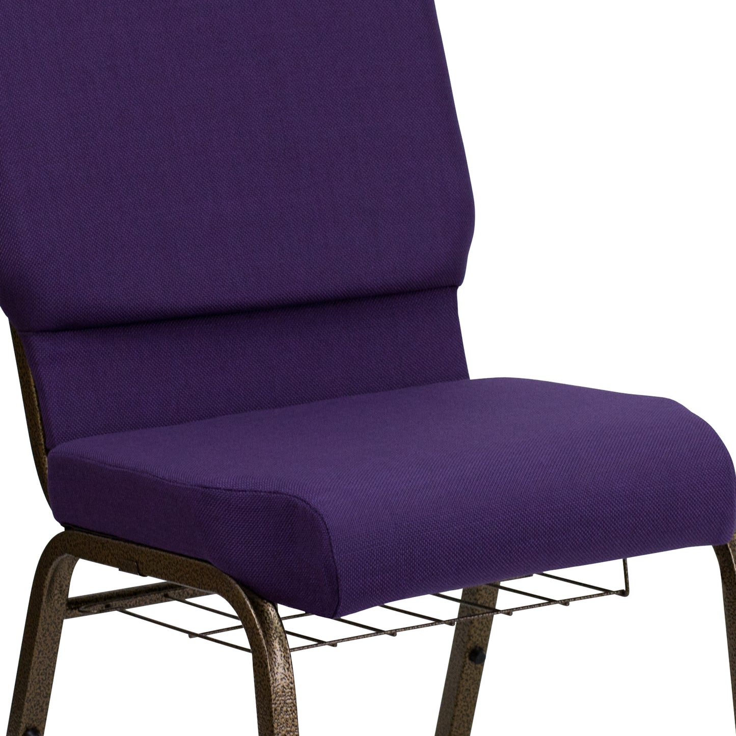HERCULES Series 18.5''W Church Chair in Royal Purple Fabric with Cup Book Rack - Gold Vein Frame Royal Purple Fabric/Gold Vein Frame