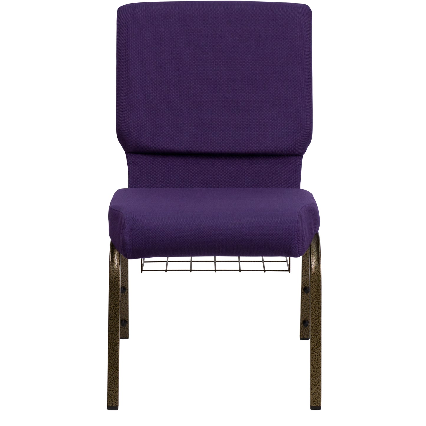 HERCULES Series 18.5''W Church Chair in Royal Purple Fabric with Cup Book Rack - Gold Vein Frame Royal Purple Fabric/Gold Vein Frame