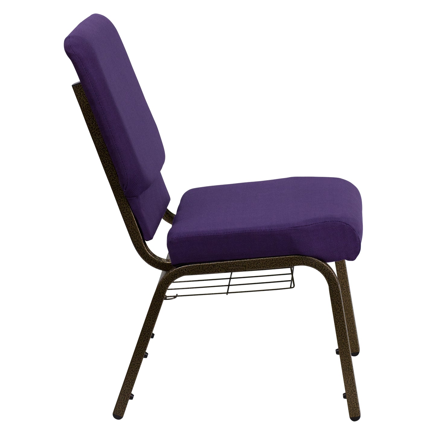 HERCULES Series 18.5''W Church Chair in Royal Purple Fabric with Cup Book Rack - Gold Vein Frame Royal Purple Fabric/Gold Vein Frame