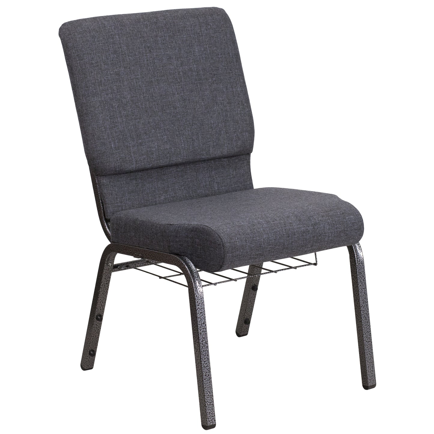HERCULES Series 18.5''W Church Chair in Dark Gray Fabric with Book Rack - Silver Vein Frame Dark Gray Fabric/Silver Vein Frame