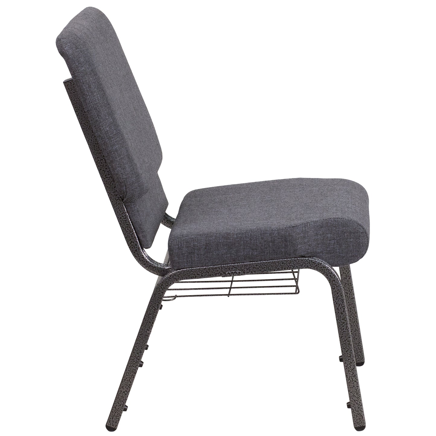 HERCULES Series 18.5''W Church Chair in Dark Gray Fabric with Book Rack - Silver Vein Frame Dark Gray Fabric/Silver Vein Frame