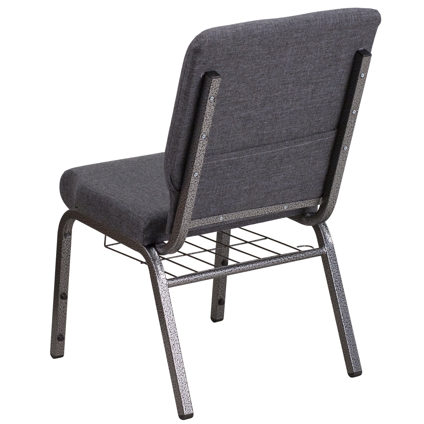HERCULES Series 18.5''W Church Chair in Dark Gray Fabric with Book Rack - Silver Vein Frame Dark Gray Fabric/Silver Vein Frame
