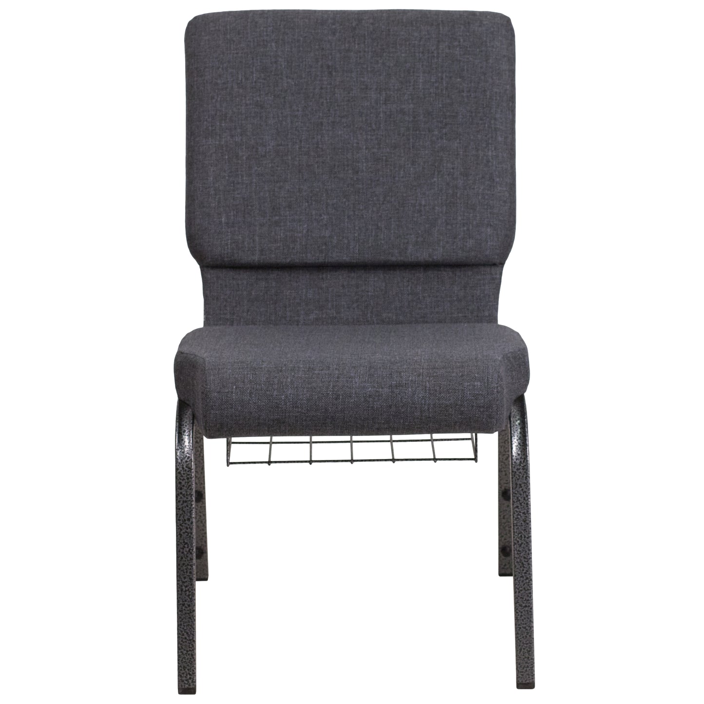 HERCULES Series 18.5''W Church Chair in Dark Gray Fabric with Book Rack - Silver Vein Frame Dark Gray Fabric/Silver Vein Frame