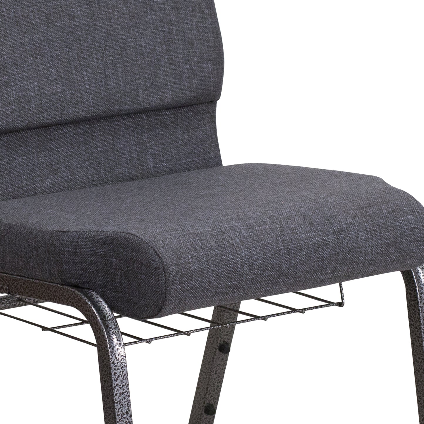 HERCULES Series 18.5''W Church Chair in Dark Gray Fabric with Book Rack - Silver Vein Frame Dark Gray Fabric/Silver Vein Frame