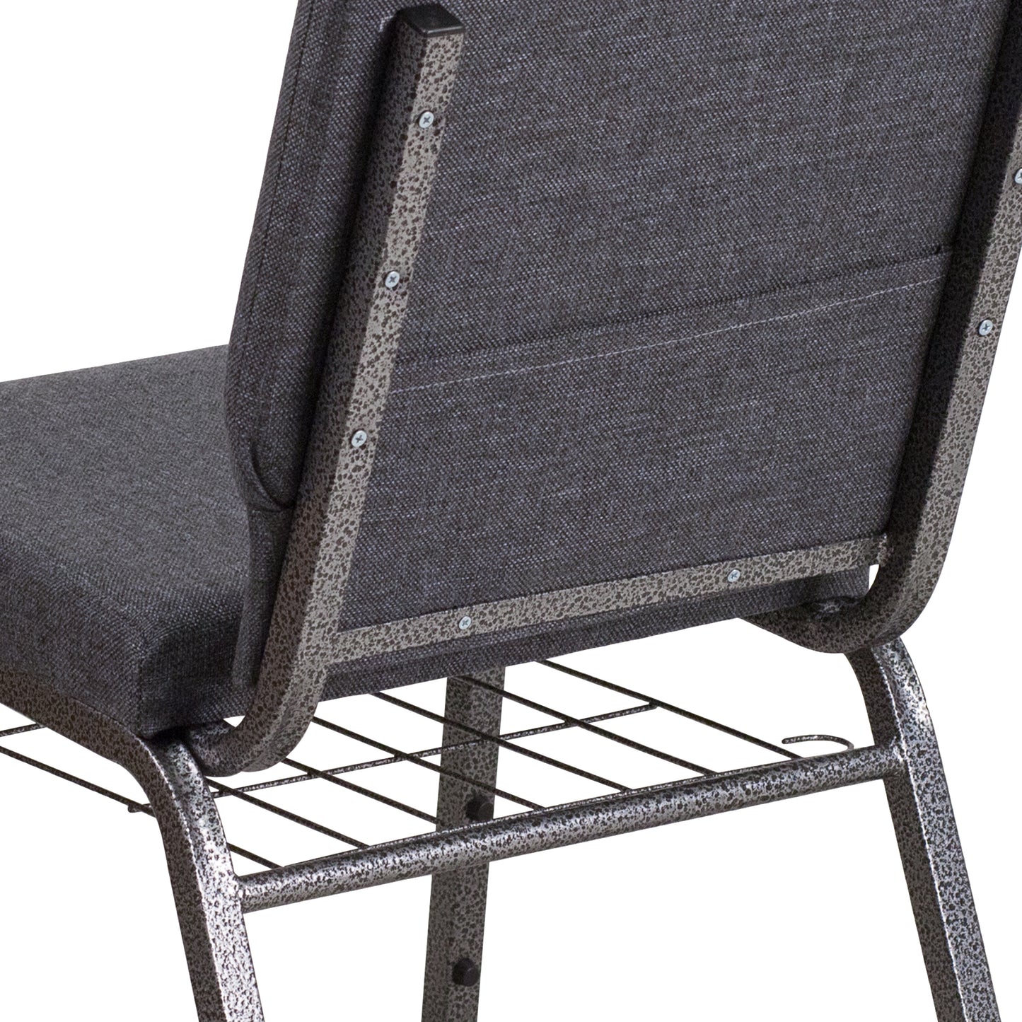 HERCULES Series 18.5''W Church Chair in Dark Gray Fabric with Book Rack - Silver Vein Frame Dark Gray Fabric/Silver Vein Frame