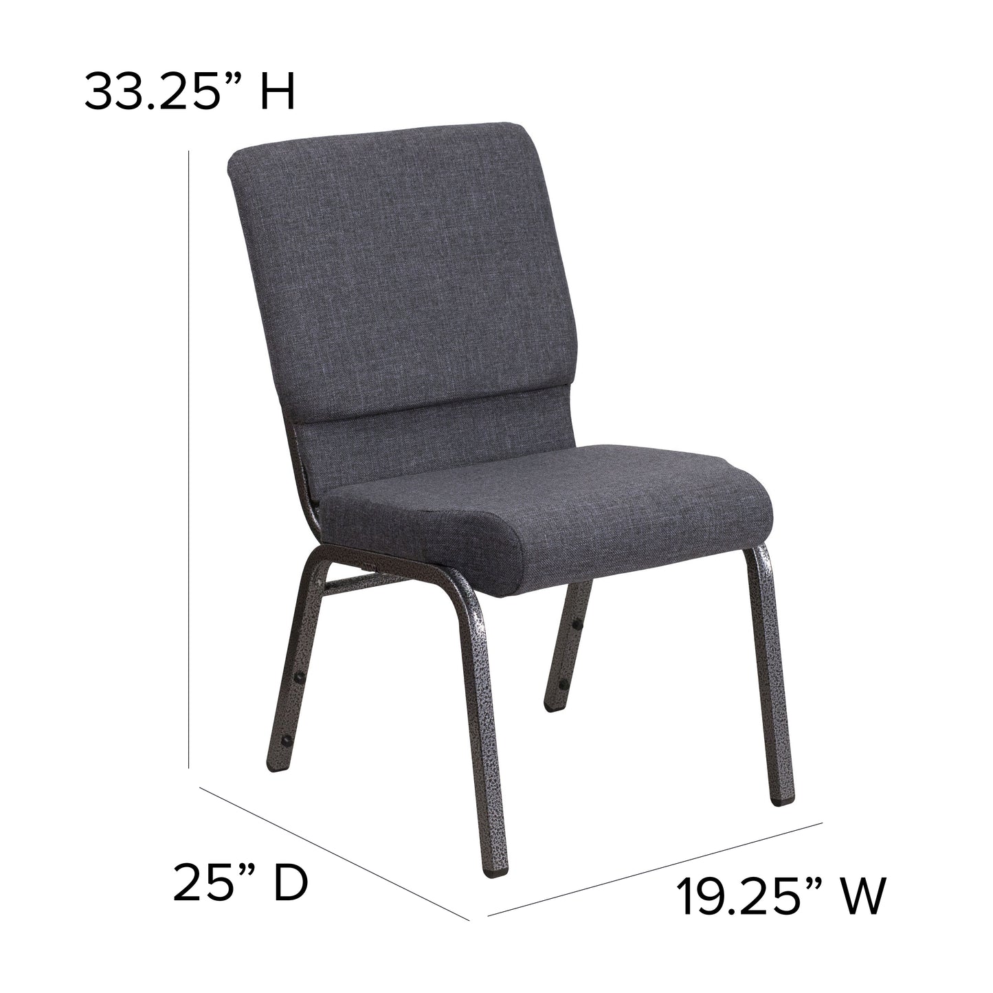 HERCULES Series 18.5''W Stacking Church Chair in Dark Gray Fabric - Silver Vein Frame Dark Gray Fabric/Silver Vein Frame