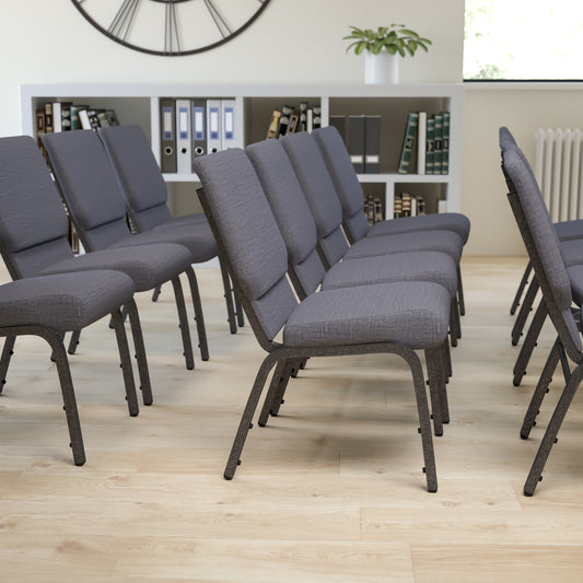 HERCULES Series 18.5''W Stacking Church Chair in Dark Gray Fabric - Silver Vein Frame Dark Gray Fabric/Silver Vein Frame