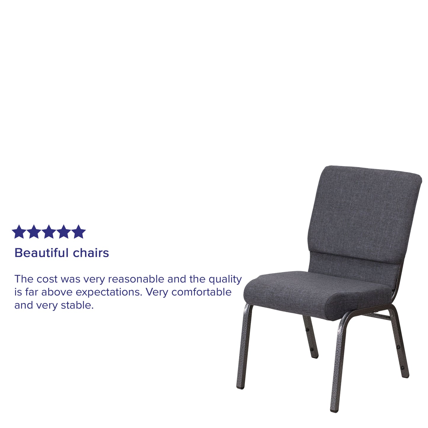 HERCULES Series 18.5''W Stacking Church Chair in Dark Gray Fabric - Silver Vein Frame Dark Gray Fabric/Silver Vein Frame