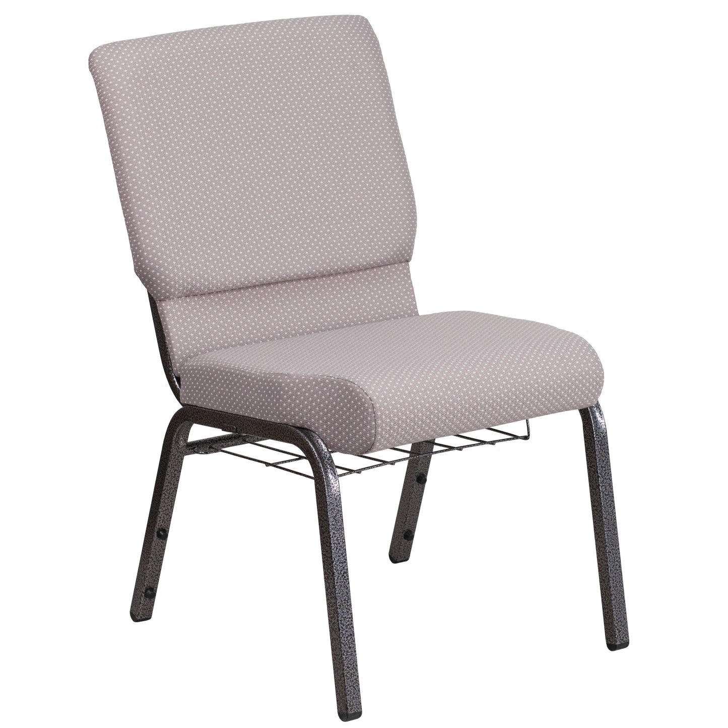 HERCULES Series 18.5''W Church Chair in Gray Dot Fabric with Book Rack - Silver Vein Frame Gray Dot Fabric/Silver Vein Frame