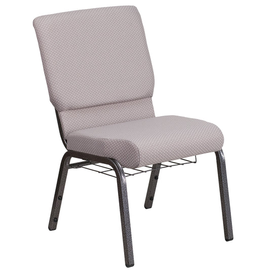 HERCULES Series 18.5''W Church Chair in Gray Dot Fabric with Book Rack - Silver Vein Frame Gray Dot Fabric/Silver Vein Frame