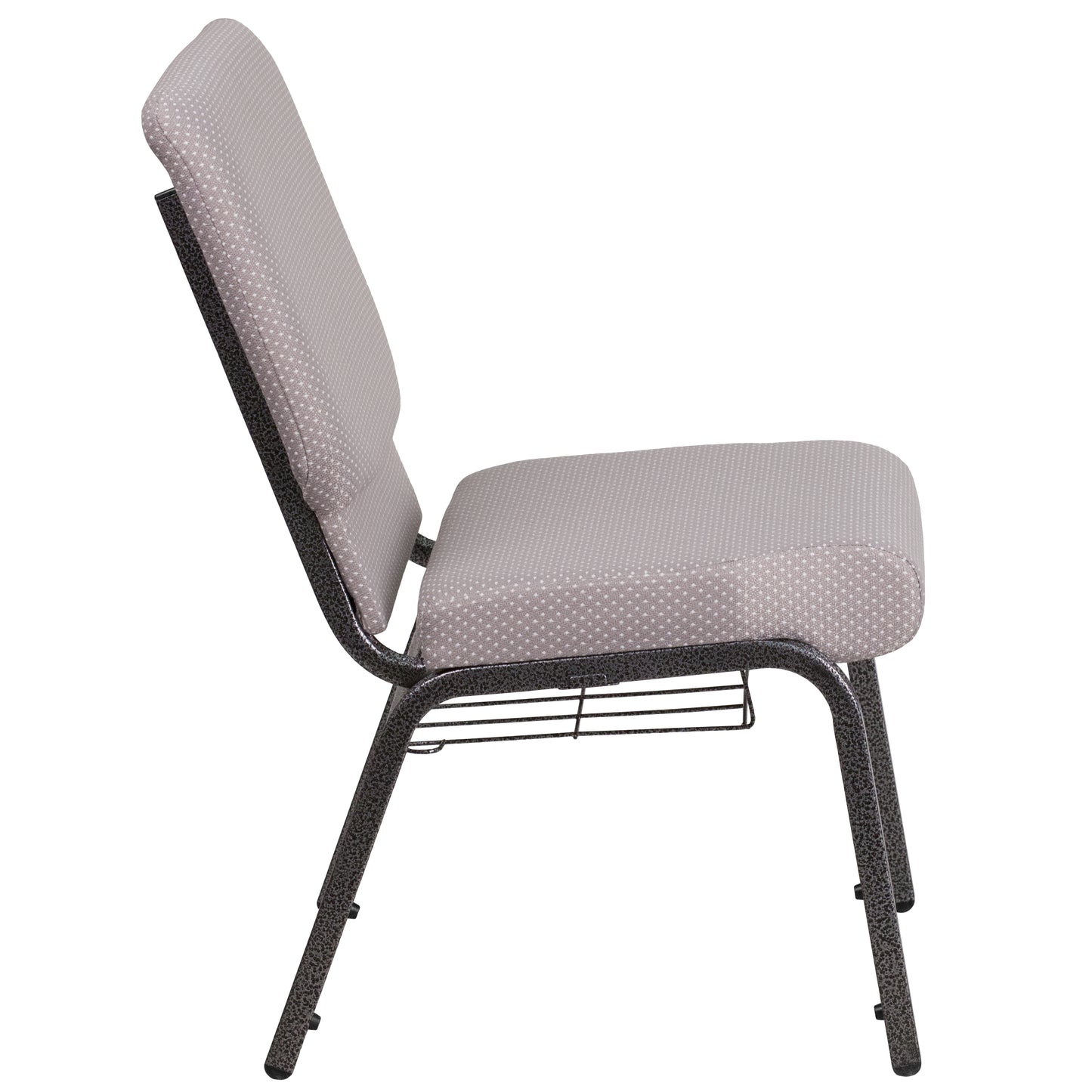 HERCULES Series 18.5''W Church Chair in Gray Dot Fabric with Book Rack - Silver Vein Frame Gray Dot Fabric/Silver Vein Frame