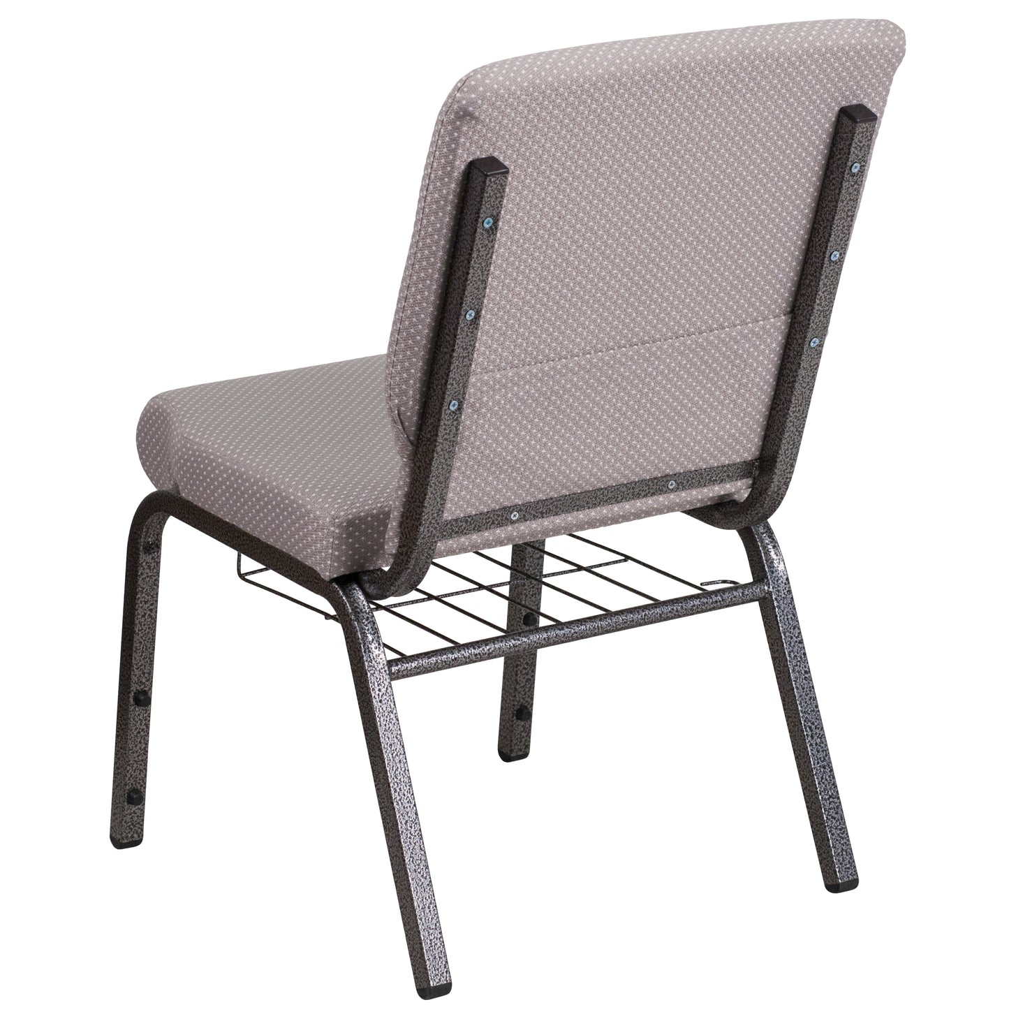 HERCULES Series 18.5''W Church Chair in Gray Dot Fabric with Book Rack - Silver Vein Frame Gray Dot Fabric/Silver Vein Frame