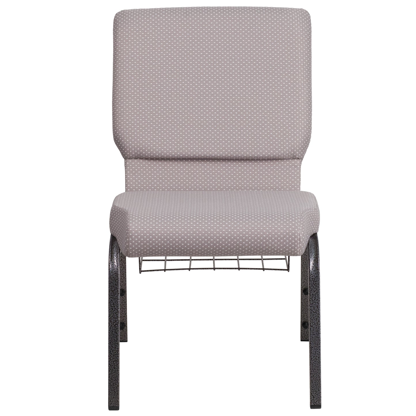 HERCULES Series 18.5''W Church Chair in Gray Dot Fabric with Book Rack - Silver Vein Frame Gray Dot Fabric/Silver Vein Frame