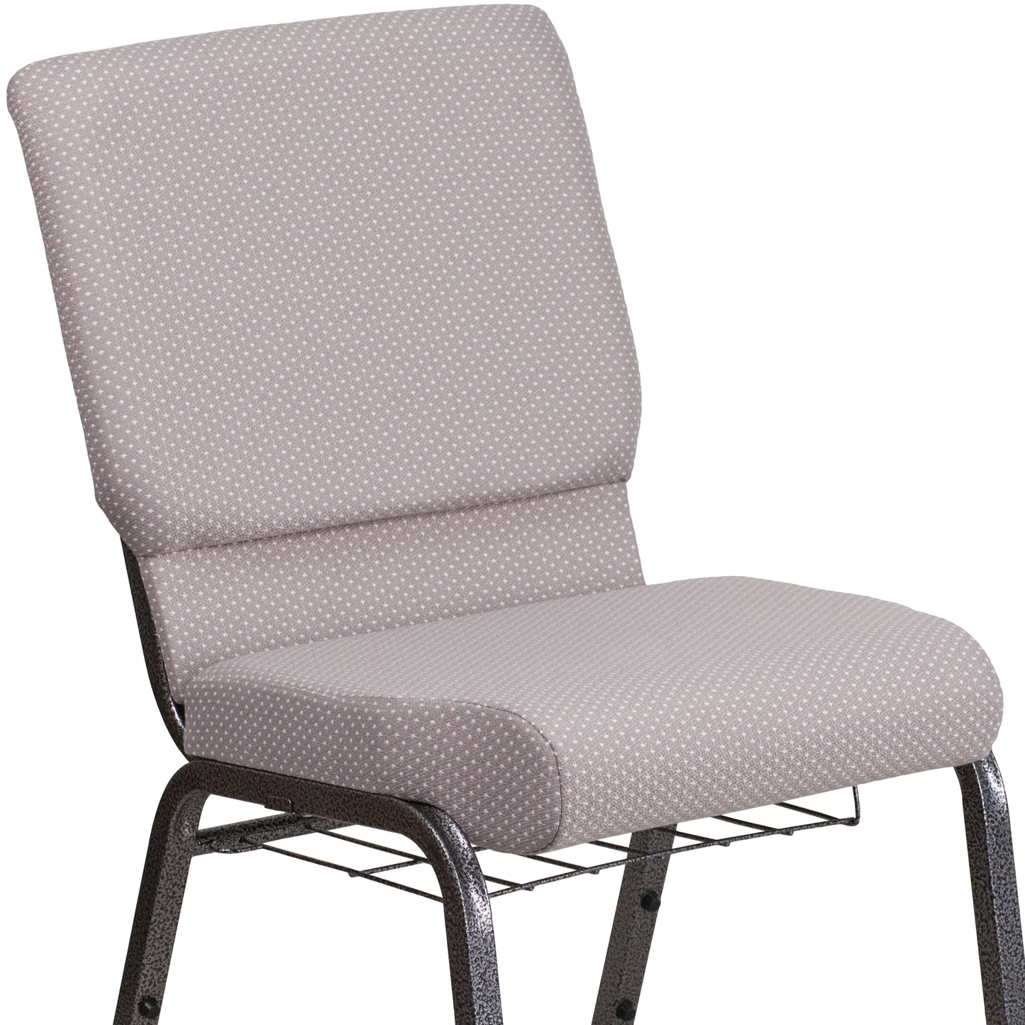 HERCULES Series 18.5''W Church Chair in Gray Dot Fabric with Book Rack - Silver Vein Frame Gray Dot Fabric/Silver Vein Frame