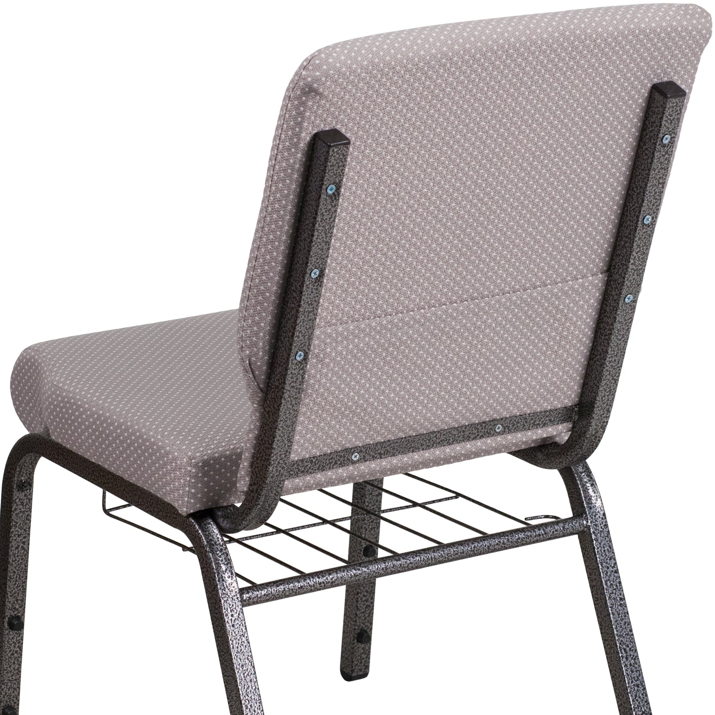HERCULES Series 18.5''W Church Chair in Gray Dot Fabric with Book Rack - Silver Vein Frame Gray Dot Fabric/Silver Vein Frame