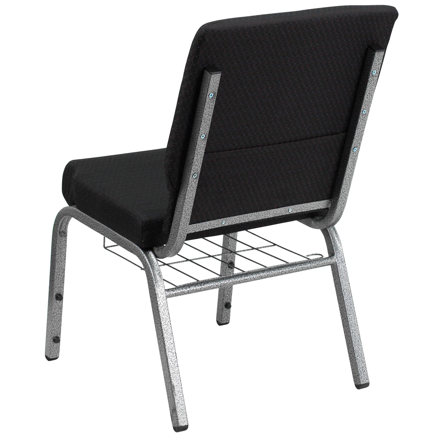 HERCULES Series 18.5''W Church Chair in Black Patterned Fabric with Cup Book Rack - Silver Vein Frame Black Patterned Fabric/Silver Vein Frame