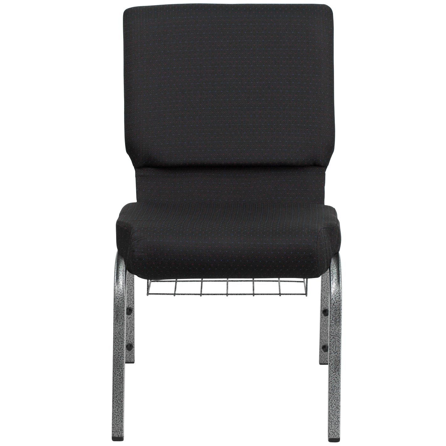 HERCULES Series 18.5''W Church Chair in Black Patterned Fabric with Cup Book Rack - Silver Vein Frame Black Patterned Fabric/Silver Vein Frame