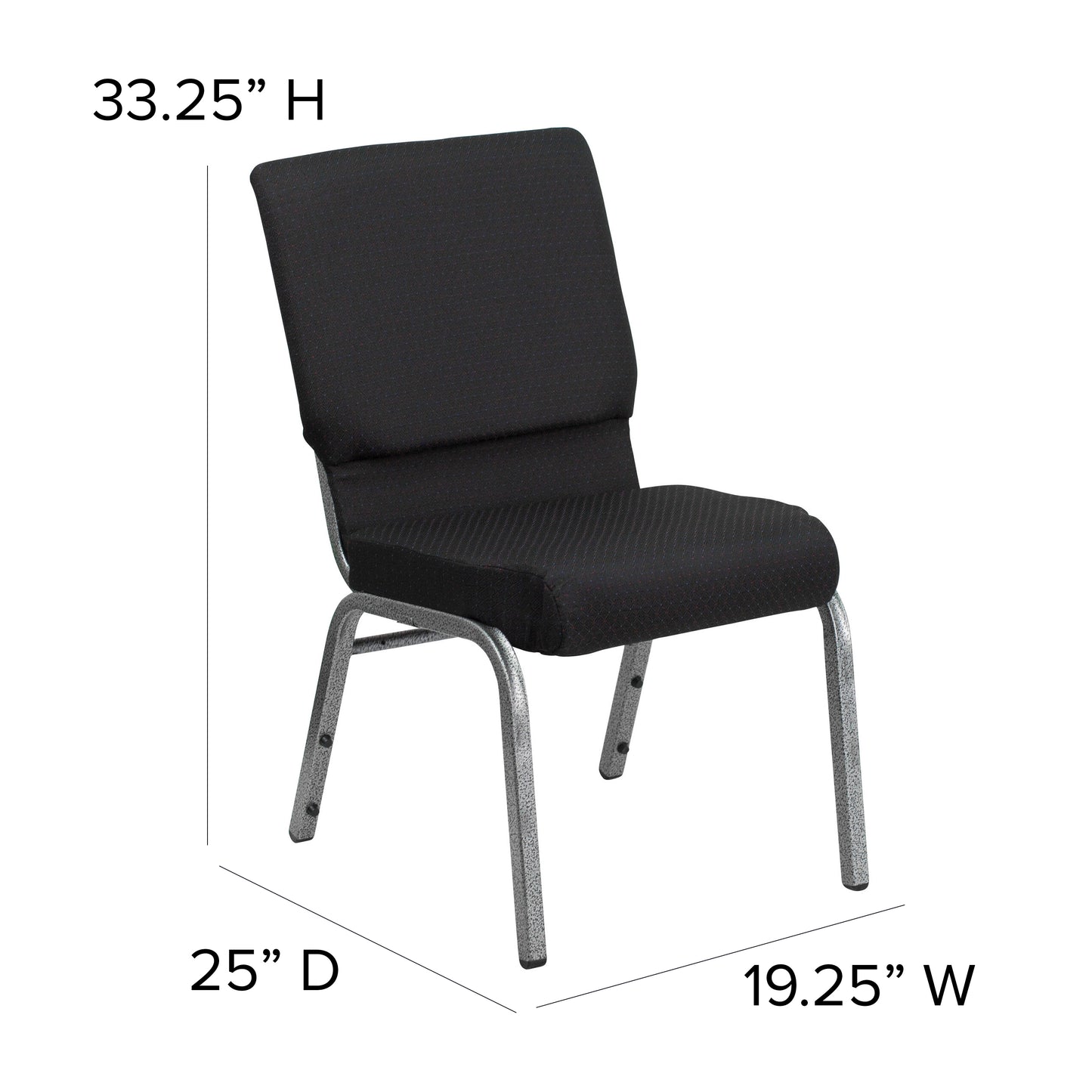 HERCULES Series 18.5''W Stacking Church Chair in Black Patterned Fabric - Silver Vein Frame Black Patterned Fabric/Silver Vein Frame