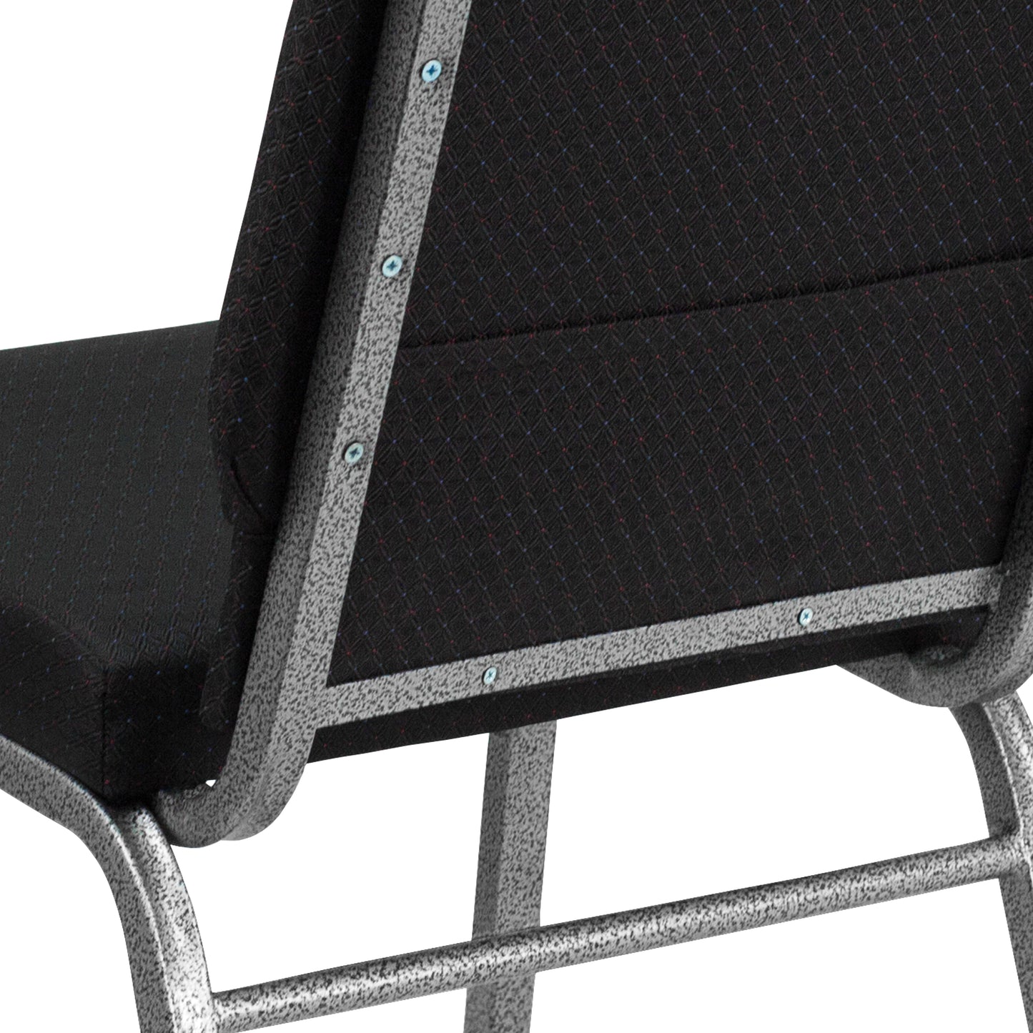 HERCULES Series 18.5''W Stacking Church Chair in Black Patterned Fabric - Silver Vein Frame Black Patterned Fabric/Silver Vein Frame