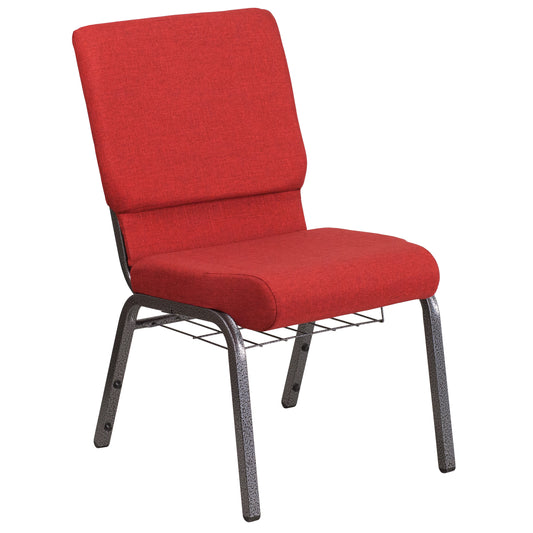 HERCULES Series 18.5''W Church Chair in Red Fabric with Cup Book Rack - Silver Vein Frame Red Fabric/Silver Vein Frame