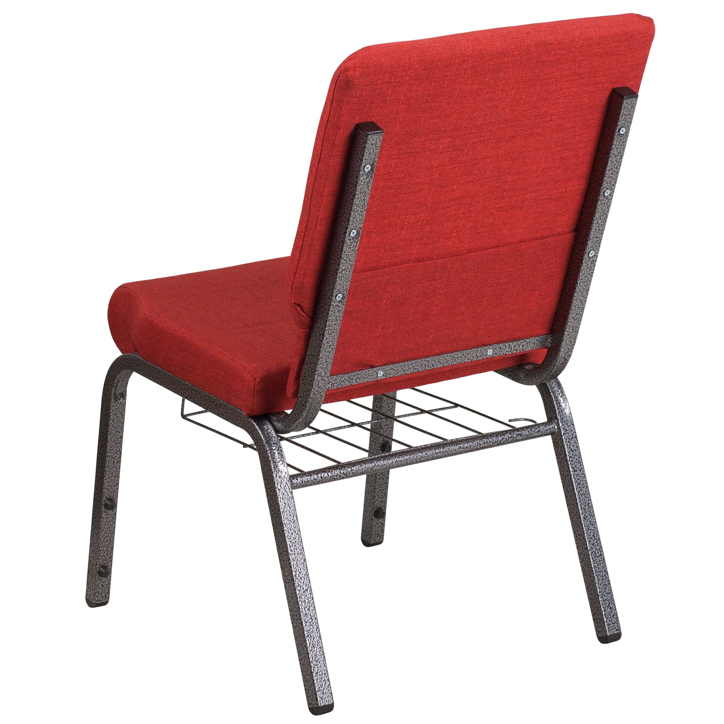HERCULES Series 18.5''W Church Chair in Red Fabric with Cup Book Rack - Silver Vein Frame Red Fabric/Silver Vein Frame