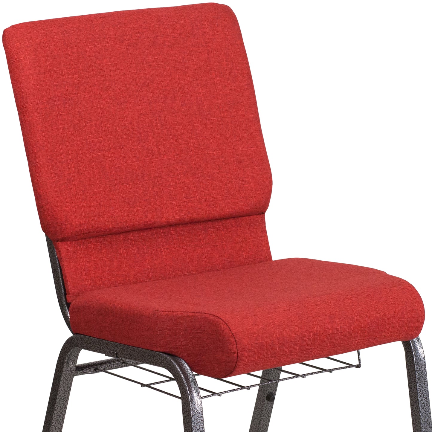 HERCULES Series 18.5''W Church Chair in Red Fabric with Cup Book Rack - Silver Vein Frame Red Fabric/Silver Vein Frame