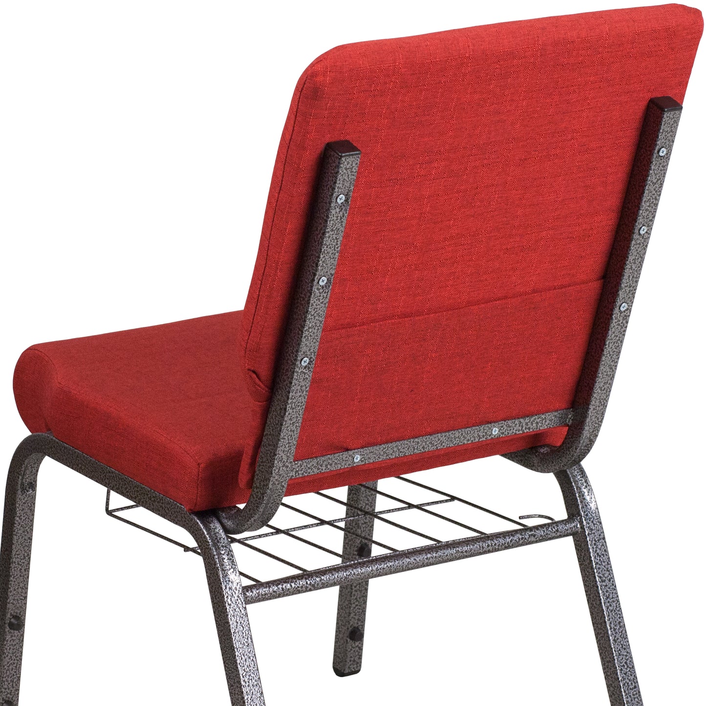 HERCULES Series 18.5''W Church Chair in Red Fabric with Cup Book Rack - Silver Vein Frame Red Fabric/Silver Vein Frame