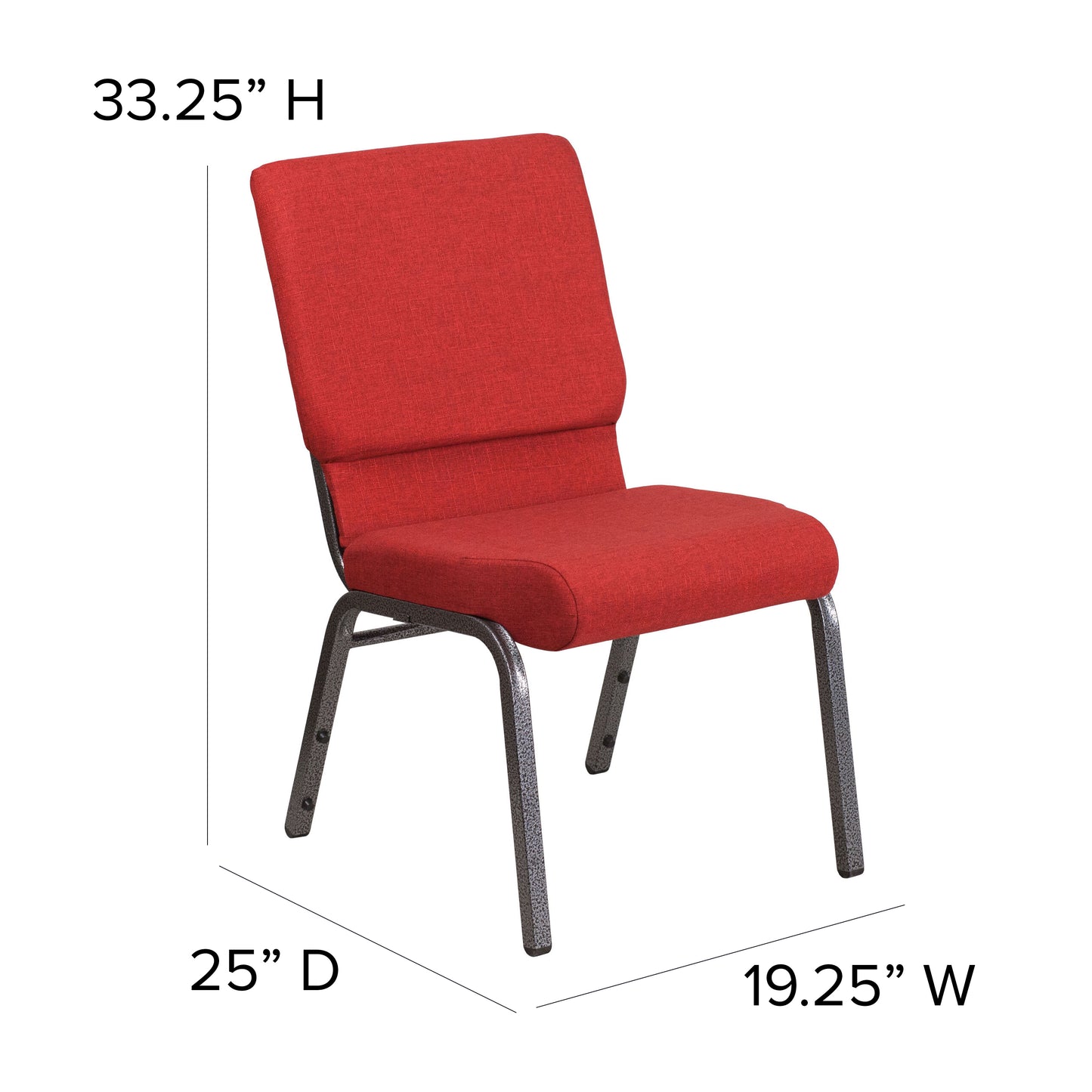 HERCULES Series 18.5''W Stacking Church Chair in Red Fabric - Silver Vein Frame Red Fabric/Silver Vein Frame