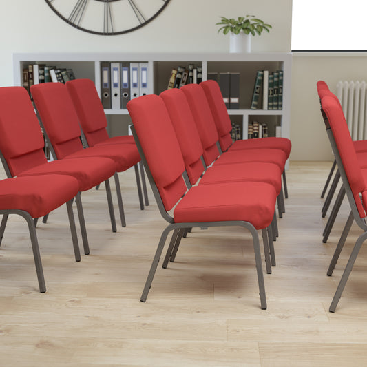 HERCULES Series 18.5''W Stacking Church Chair in Red Fabric - Silver Vein Frame Red Fabric/Silver Vein Frame