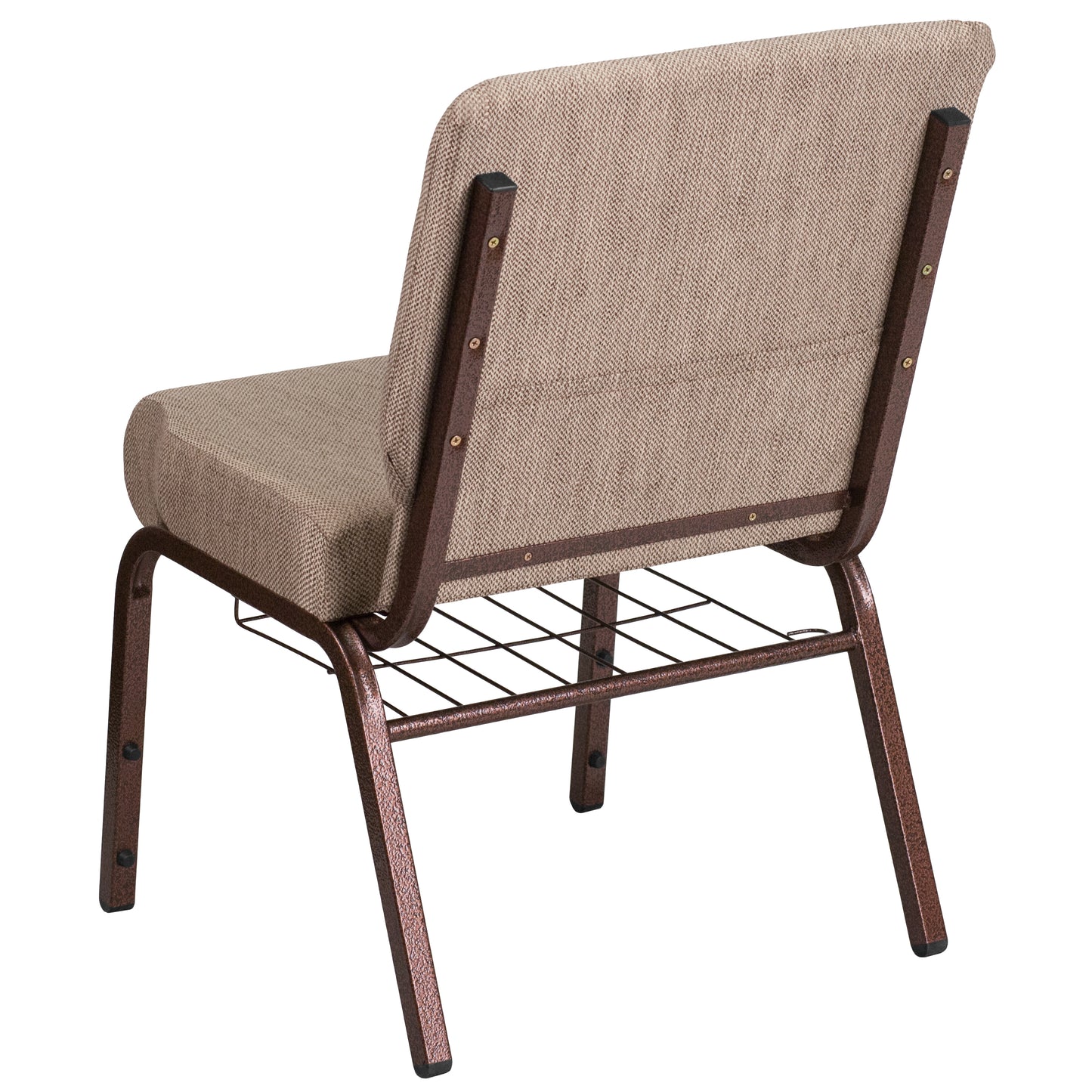 HERCULES Series 21''W Church Chair in Beige Fabric with Book Rack - Copper Vein Frame Beige Fabric/Copper Vein Frame