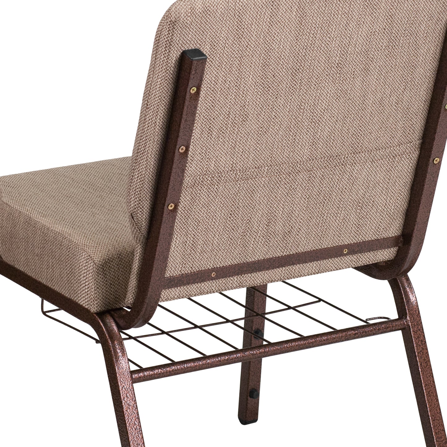 HERCULES Series 21''W Church Chair in Beige Fabric with Book Rack - Copper Vein Frame Beige Fabric/Copper Vein Frame