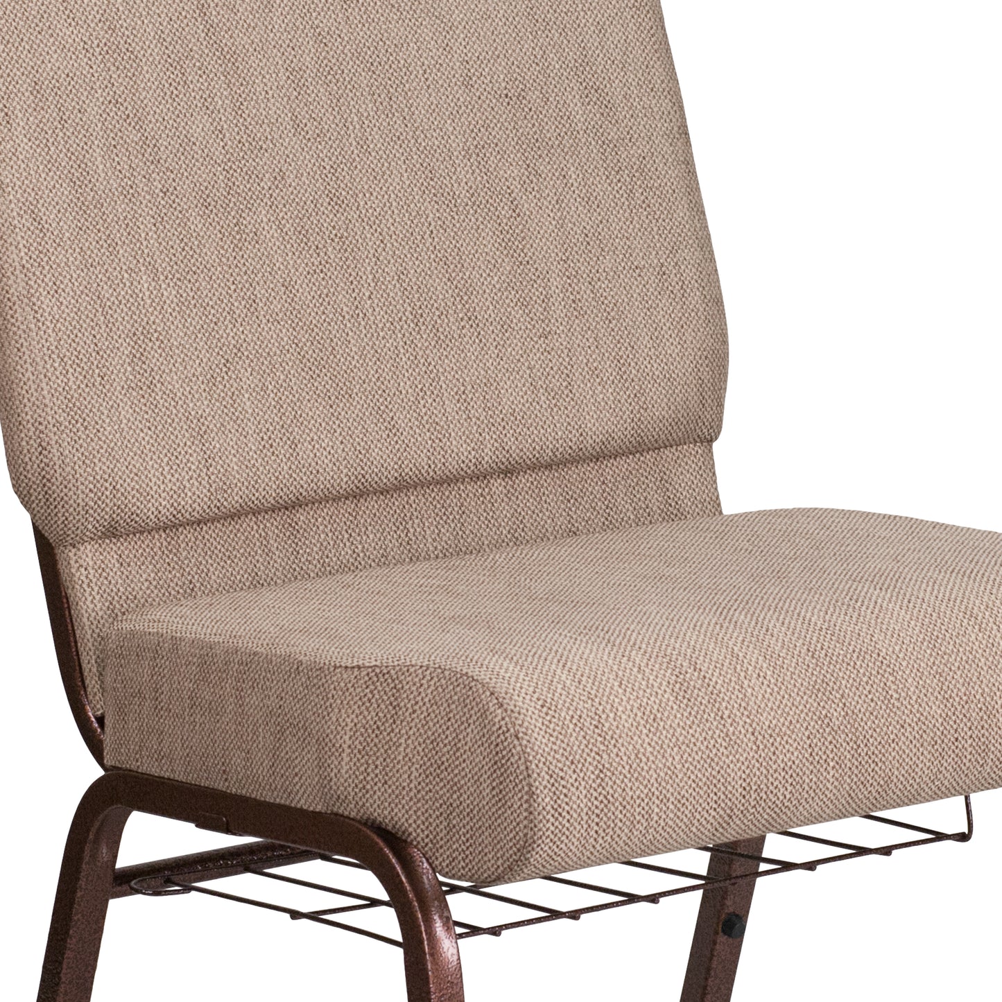 HERCULES Series 21''W Church Chair in Beige Fabric with Book Rack - Copper Vein Frame Beige Fabric/Copper Vein Frame