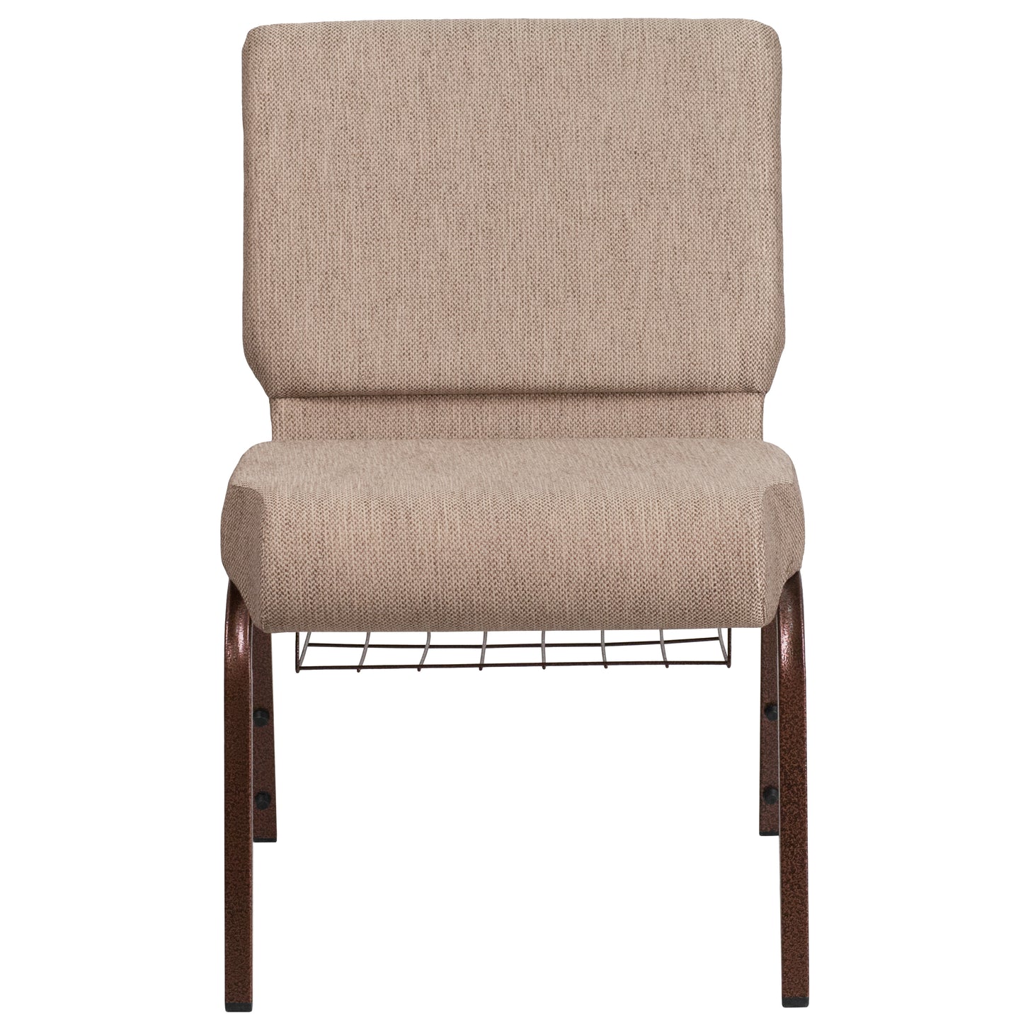 HERCULES Series 21''W Church Chair in Beige Fabric with Book Rack - Copper Vein Frame Beige Fabric/Copper Vein Frame