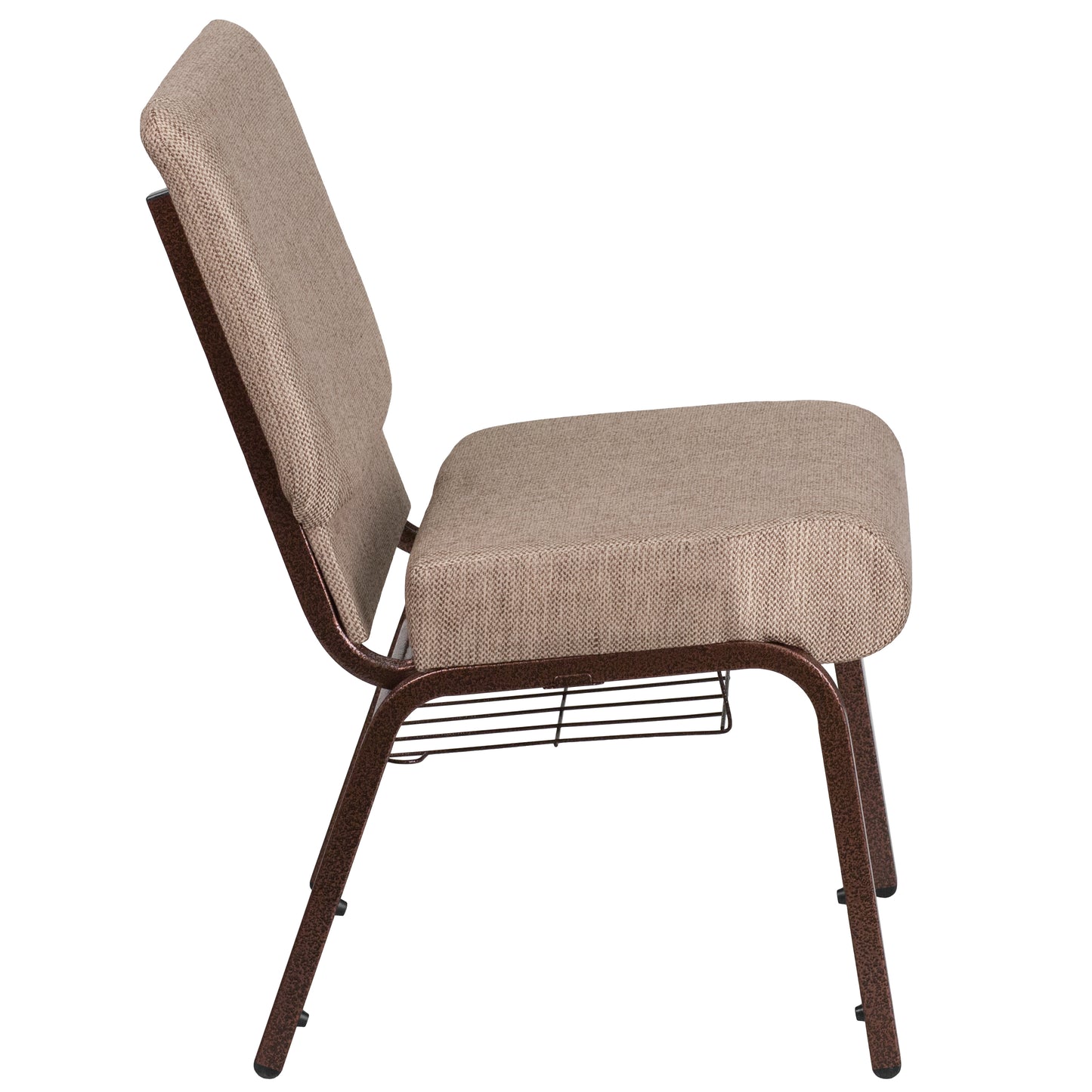 HERCULES Series 21''W Church Chair in Beige Fabric with Book Rack - Copper Vein Frame Beige Fabric/Copper Vein Frame