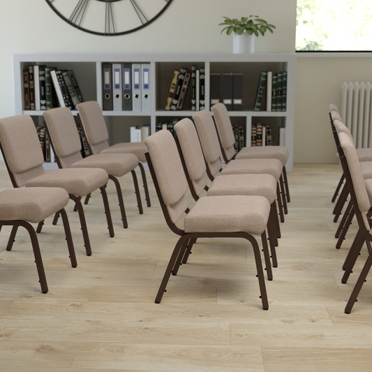 HERCULES Series 21''W Stacking Church Chair in Beige Fabric - Copper Vein Frame Beige Fabric/Copper Vein Frame