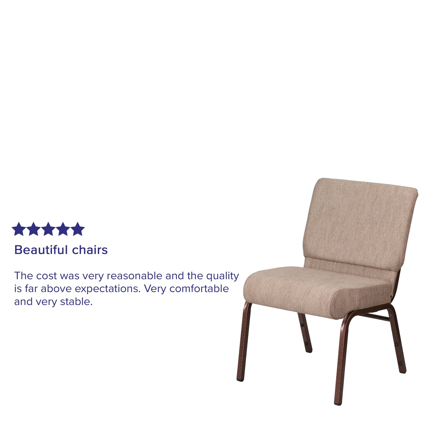 HERCULES Series 21''W Stacking Church Chair in Beige Fabric - Copper Vein Frame Beige Fabric/Copper Vein Frame