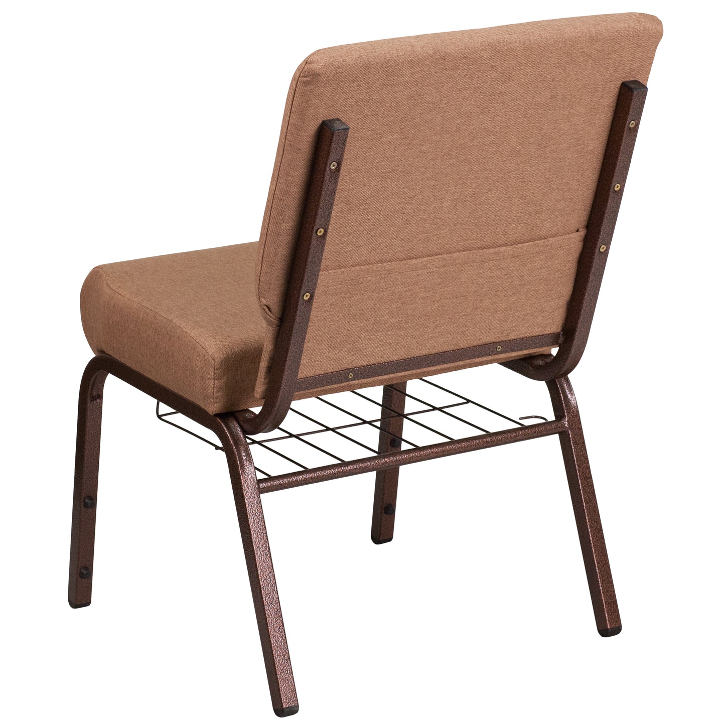 HERCULES Series 21''W Church Chair in Caramel Fabric with Cup Book Rack - Copper Vein Frame Caramel Fabric/Copper Vein Frame