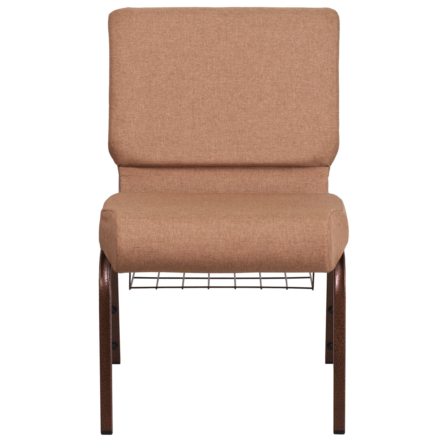 HERCULES Series 21''W Church Chair in Caramel Fabric with Cup Book Rack - Copper Vein Frame Caramel Fabric/Copper Vein Frame