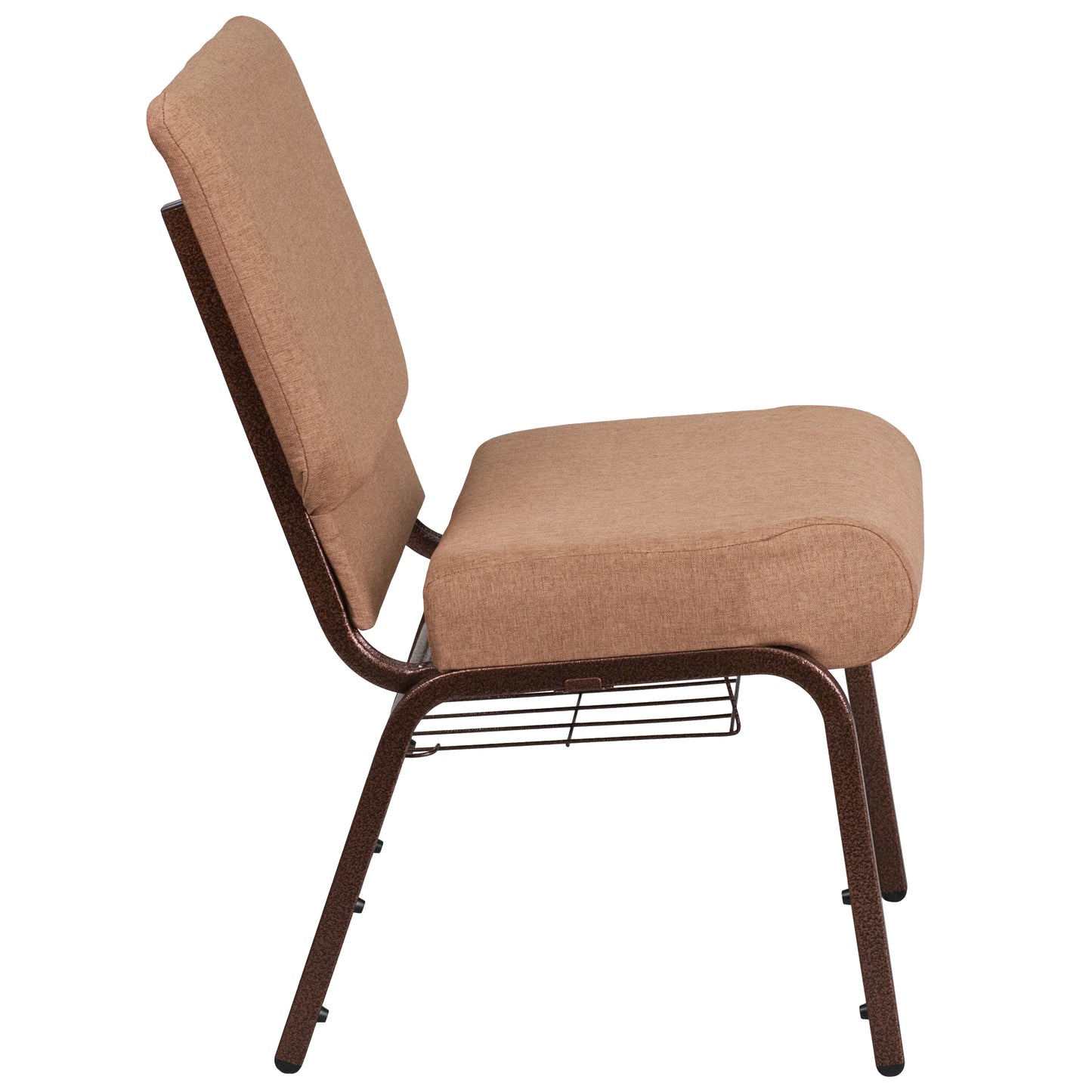 HERCULES Series 21''W Church Chair in Caramel Fabric with Cup Book Rack - Copper Vein Frame Caramel Fabric/Copper Vein Frame