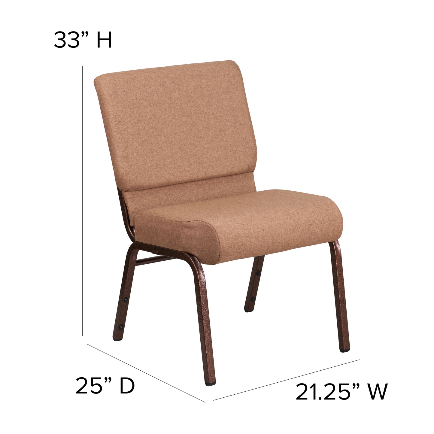 HERCULES Series 21''W Stacking Church Chair in Caramel Fabric - Copper Vein Frame Caramel Fabric/Copper Vein Frame