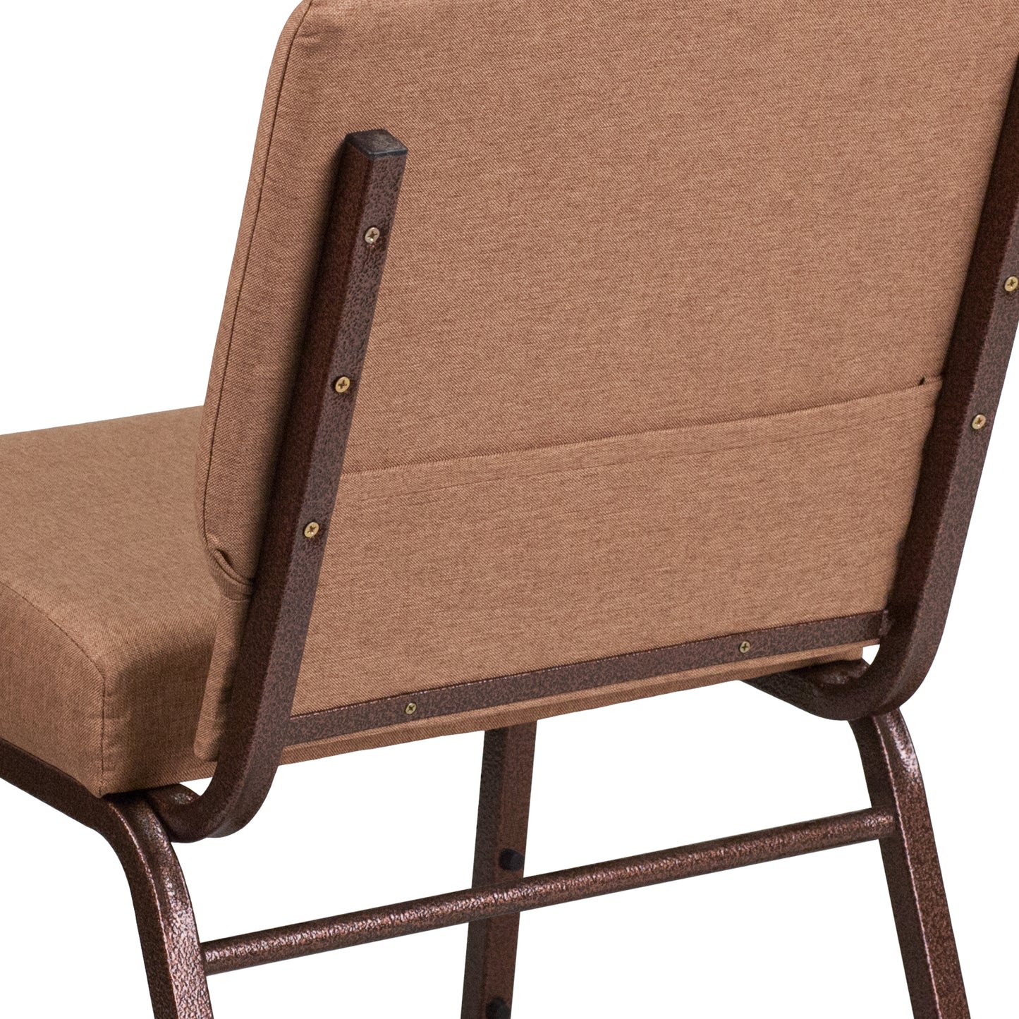 HERCULES Series 21''W Stacking Church Chair in Caramel Fabric - Copper Vein Frame Caramel Fabric/Copper Vein Frame