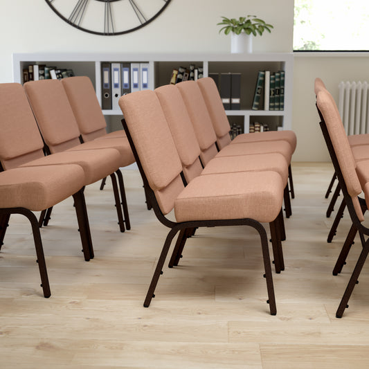 HERCULES Series 21''W Stacking Church Chair in Caramel Fabric - Copper Vein Frame Caramel Fabric/Copper Vein Frame