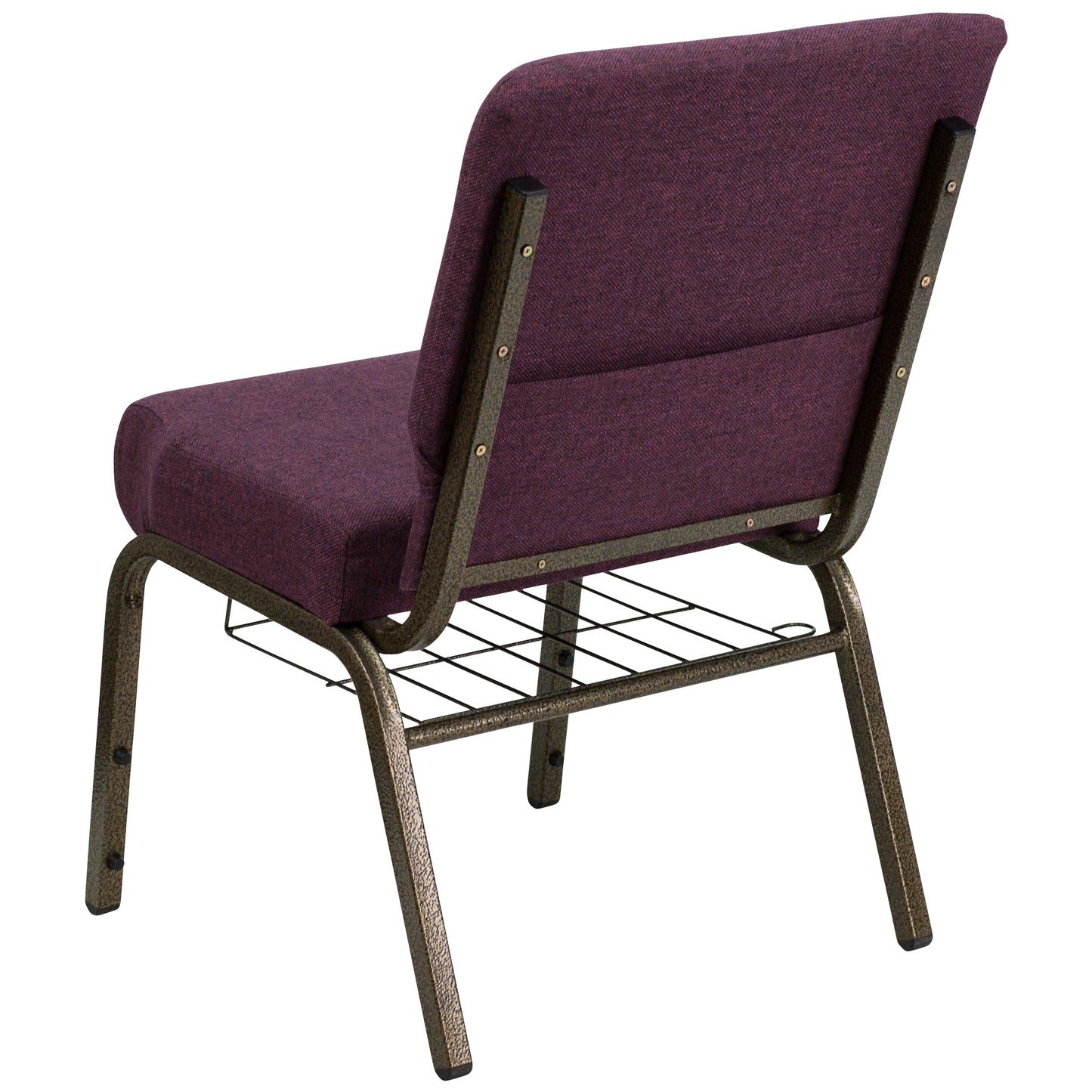 HERCULES Series 21''W Church Chair in Plum Fabric with Cup Book Rack - Gold Vein Frame Plum Fabric/Gold Vein Frame
