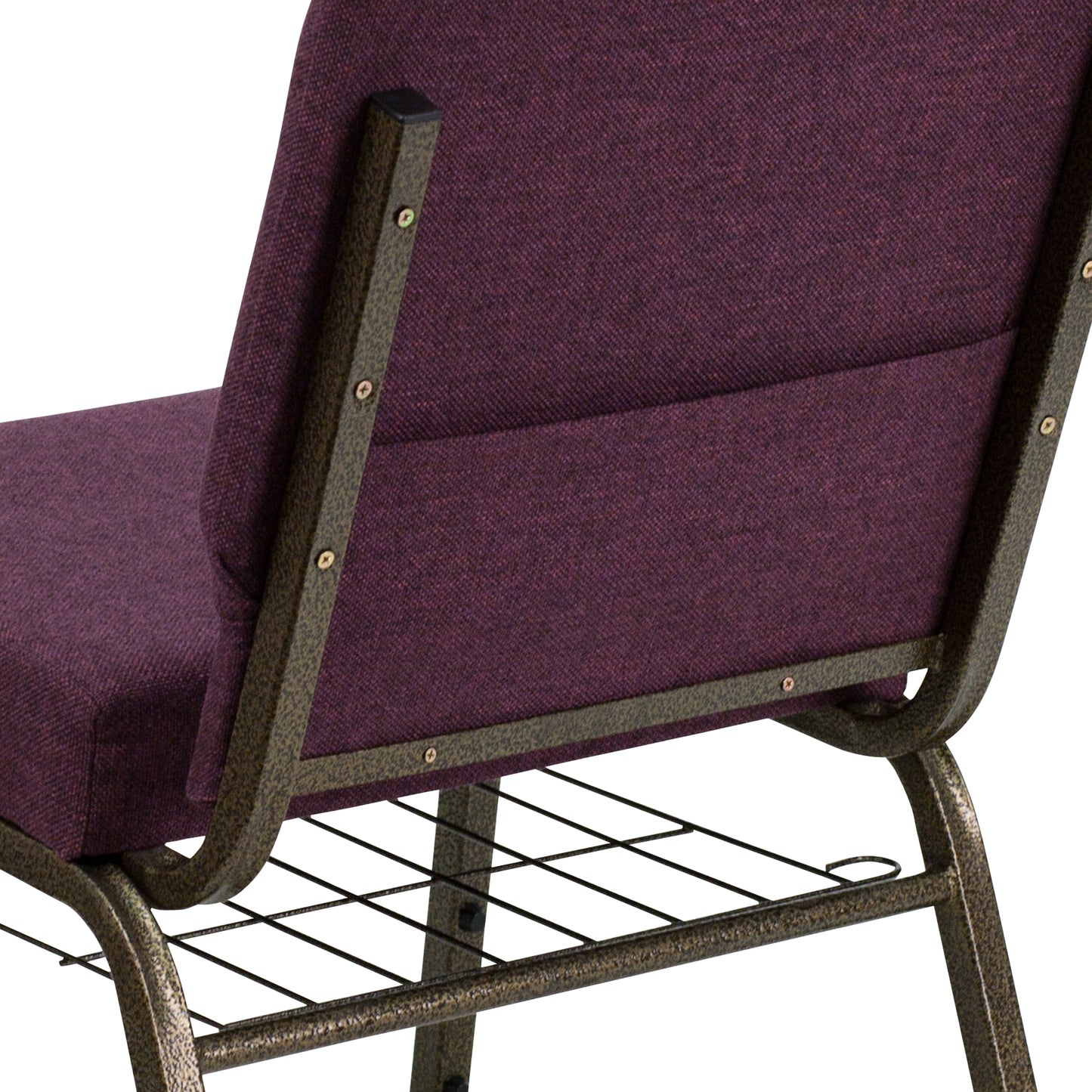 HERCULES Series 21''W Church Chair in Plum Fabric with Cup Book Rack - Gold Vein Frame Plum Fabric/Gold Vein Frame