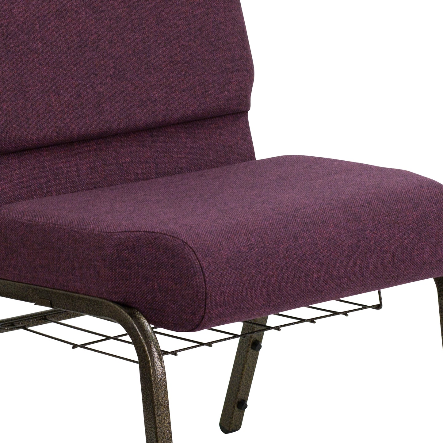 HERCULES Series 21''W Church Chair in Plum Fabric with Cup Book Rack - Gold Vein Frame Plum Fabric/Gold Vein Frame