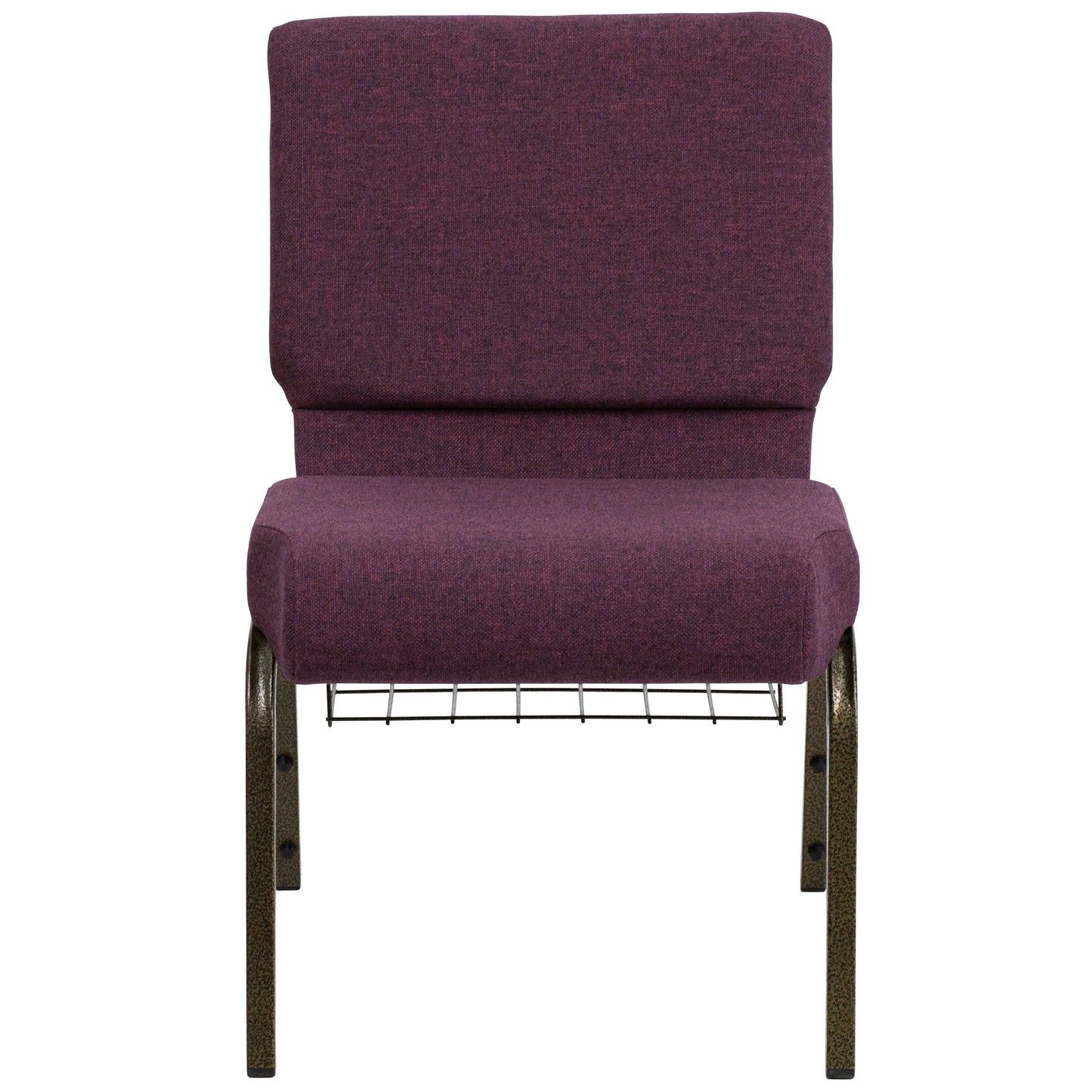 HERCULES Series 21''W Church Chair in Plum Fabric with Cup Book Rack - Gold Vein Frame Plum Fabric/Gold Vein Frame