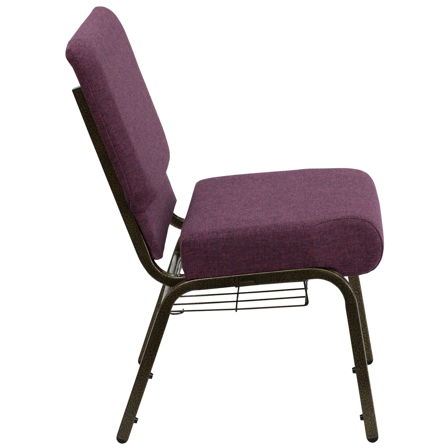 HERCULES Series 21''W Church Chair in Plum Fabric with Cup Book Rack - Gold Vein Frame Plum Fabric/Gold Vein Frame