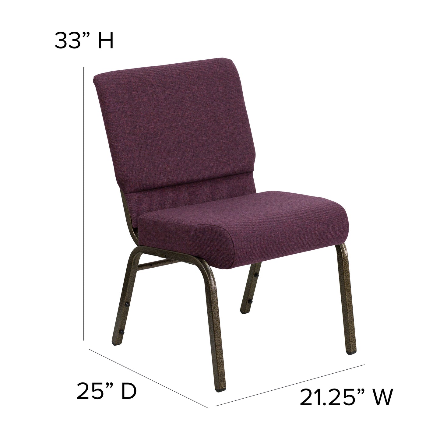 HERCULES Series 21''W Stacking Church Chair in Plum Fabric - Gold Vein Frame Plum Fabric/Gold Vein Frame