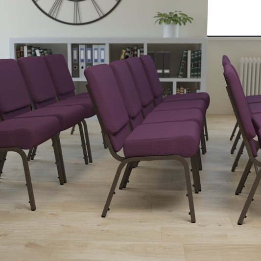 HERCULES Series 21''W Stacking Church Chair in Plum Fabric - Gold Vein Frame Plum Fabric/Gold Vein Frame