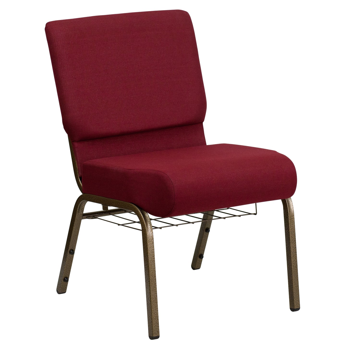 HERCULES Series 21''W Church Chair in Burgundy Fabric with Cup Book Rack - Gold Vein Frame Burgundy Fabric/Gold Vein Frame